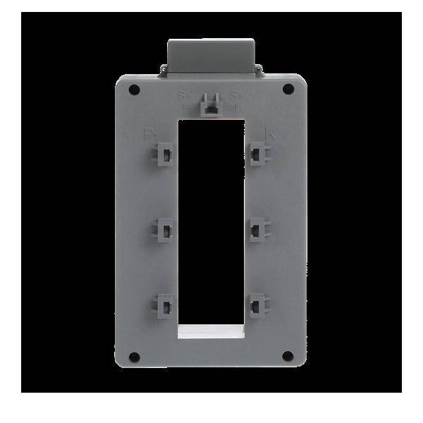 Graue Abdeckplatte für elektrische Installation mit einer zentralen rechteckigen Öffnung, mehreren Befestigungslöchern und der Beschriftung 