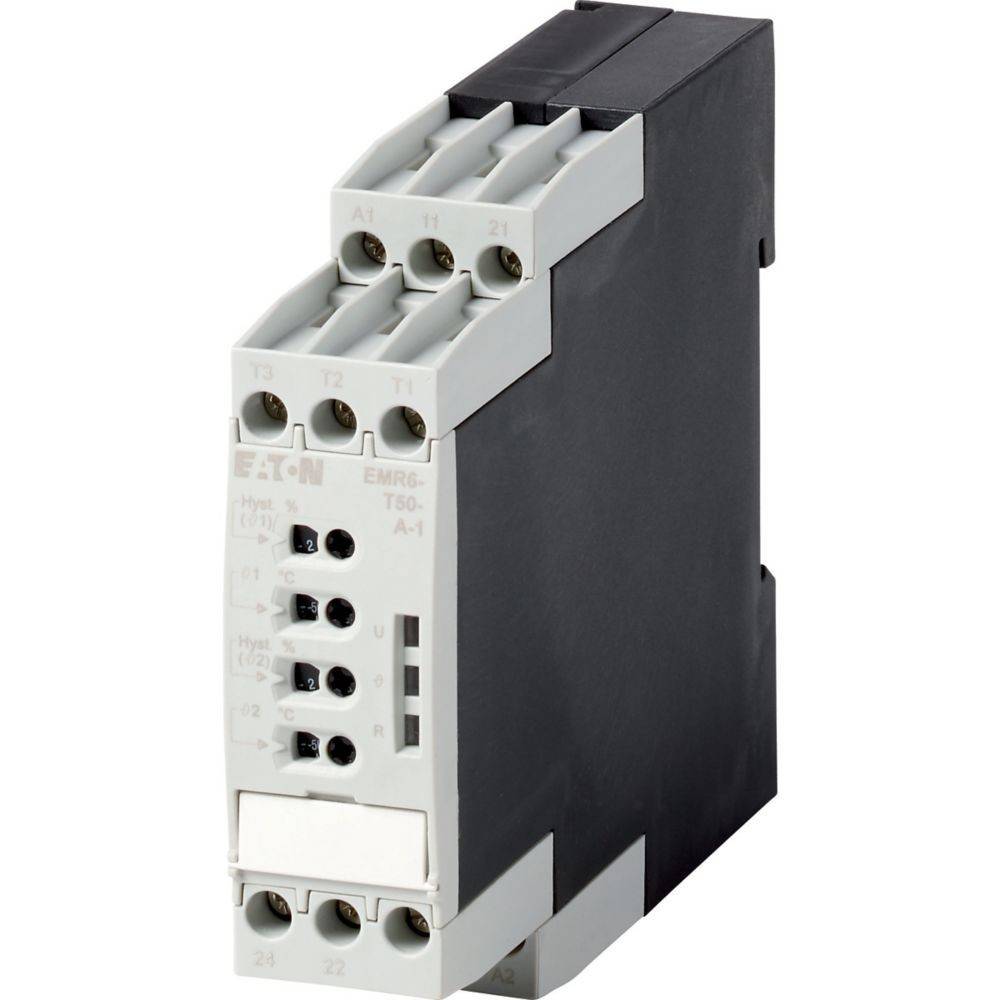 Eaton EMR6-T60-A-I Relaismodul mit mehreren Anschlusspunkten, verwendet für elektrischen Leitungsschutz und Steuerung.