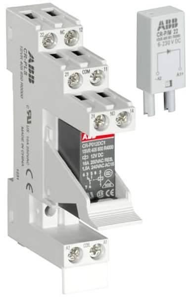 ABB-Steckrelaismodul mit Schraubklemmen und einem separaten Relaiseinschub, beschriftet für 24-VDC-Steuerung