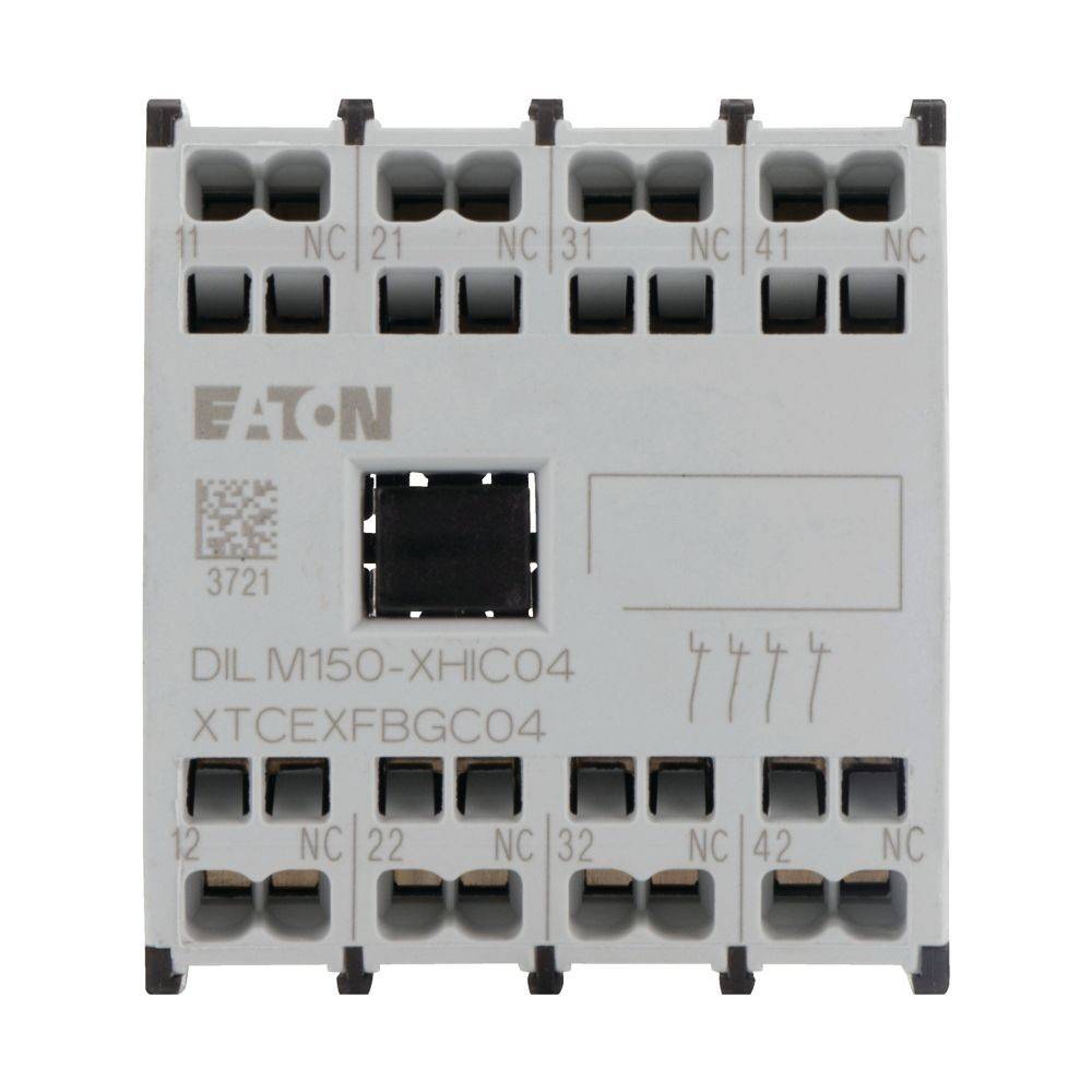 Eaton DIL M150-XHIC04 Schütz, Modell XTCEXFBGC04, mit Anschlusspunkten gekennzeichnet als 11, 12, 21, 22, 31, 32, 41, 42 und NC.