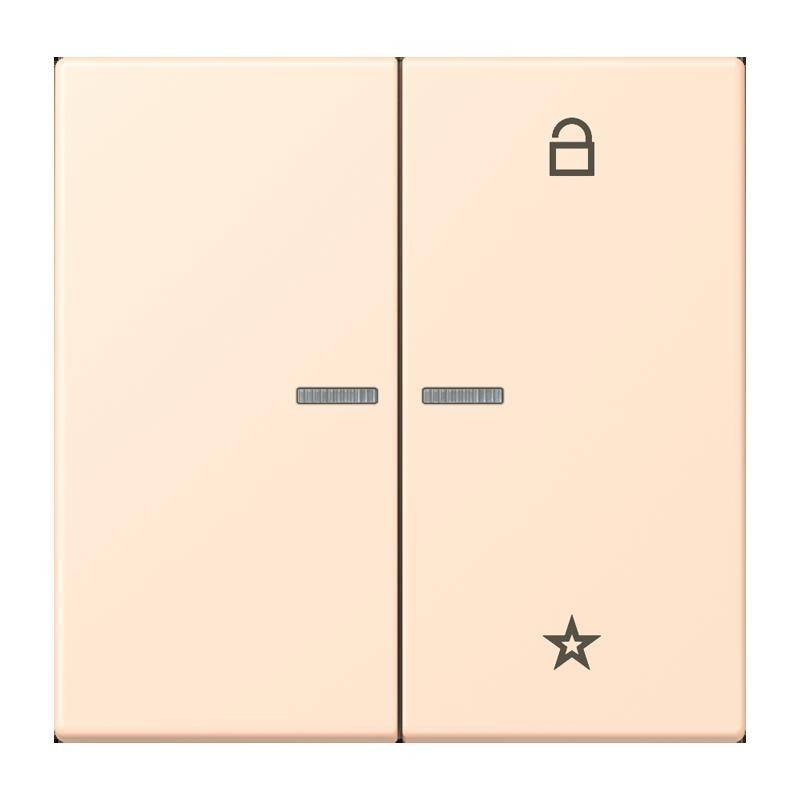 Zwei beige Schalter nebeneinander; der linke Schalter hat ein Schloss-Symbol, der rechte Schalter hat ein Sternsymbol.