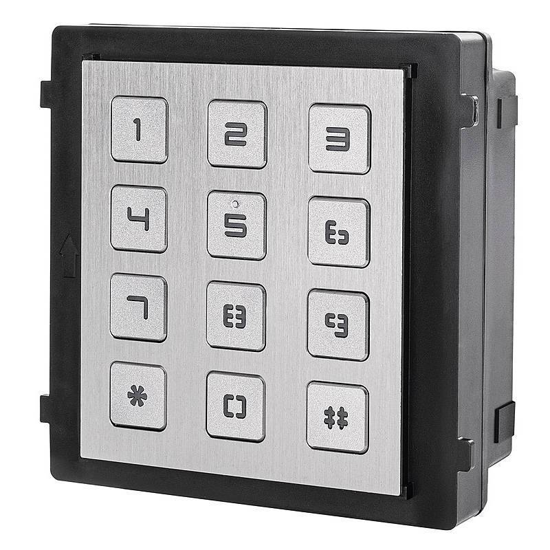 Edelstahl-Rechteck-Tastatur mit 12 Tasten in einem 3x4-Raster, ausgestattet mit den Ziffern 0-9, Sternchen- und Raute-Symbolen.