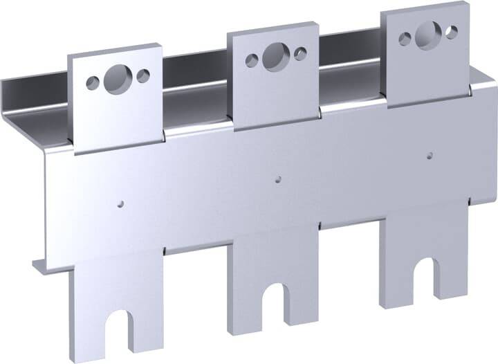 Metallbefestigungshalterung mit mehreren Löchern und Schlitzen, wahrscheinlich zur Befestigung oder Verbindung von Komponenten in einer strukturellen Anwendung verwendet.