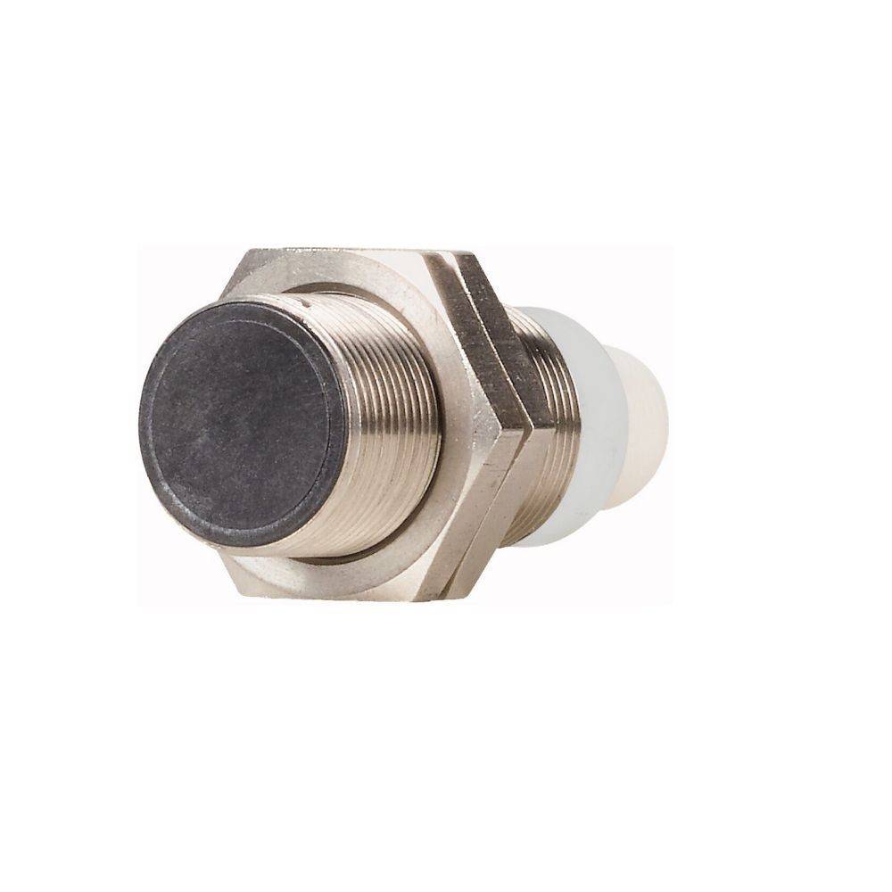 Ein industrieller Metallsensor mit einer sechseckigen Basis und zylindrischem Körper, entwickelt zur Erkennung naher Objekte oder zur Messung von Nähe.