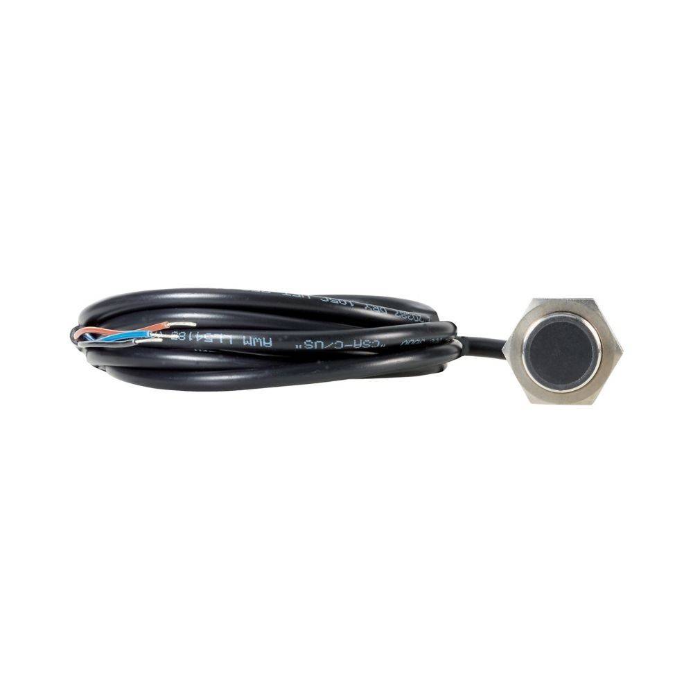 Ein schwarzes Kabel mit freiliegenden roten und blauen Drähten verbindet sich mit einem sechseckigen metallischen Sensor. Der Text ‚UV-C' ist teilweise auf dem Kabel sichtbar.