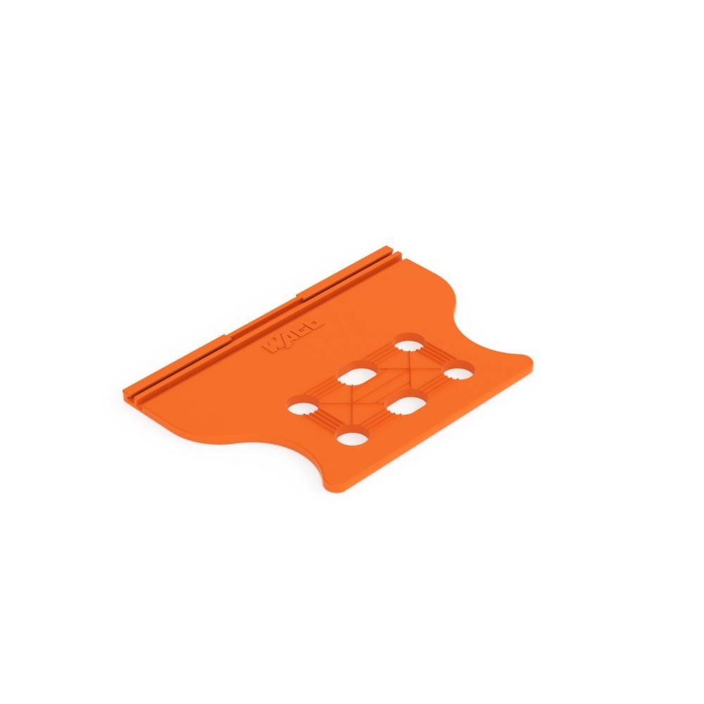 Kunststoff-Wandschaber in Orange mit mehreren abgerundeten Löchern, entworfen zum Reinigen oder Entfernen von Oberflächenmaterialien.