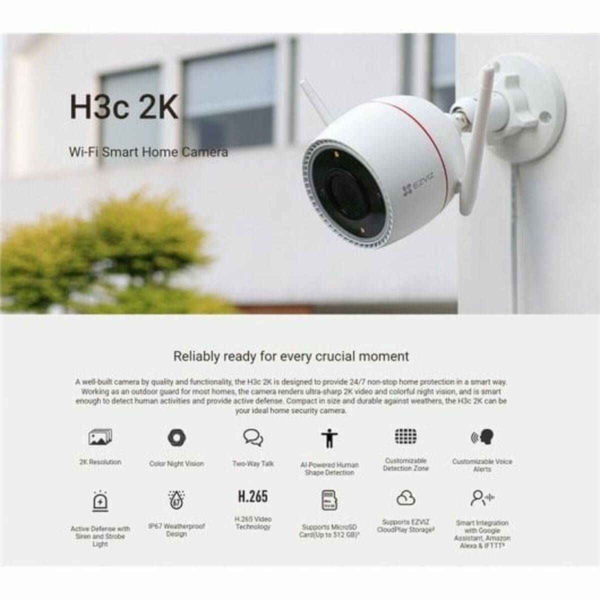 EZVIZ H3C 2K Geschoss IP-Sicherheitskamera Outdoor 2304 x 1296 Pixel Wand (H3C 2K (OutdoorBullet)