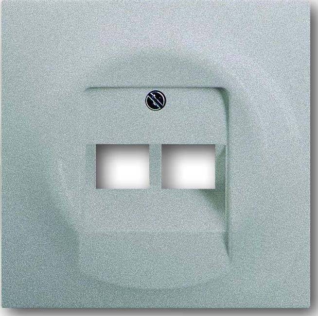 Eine metallische Ethernet-Wandsteckdose mit zwei Anschlüssen und einer zentralen Schraube, die für Netzwerkkabelverbindungen verwendet wird.