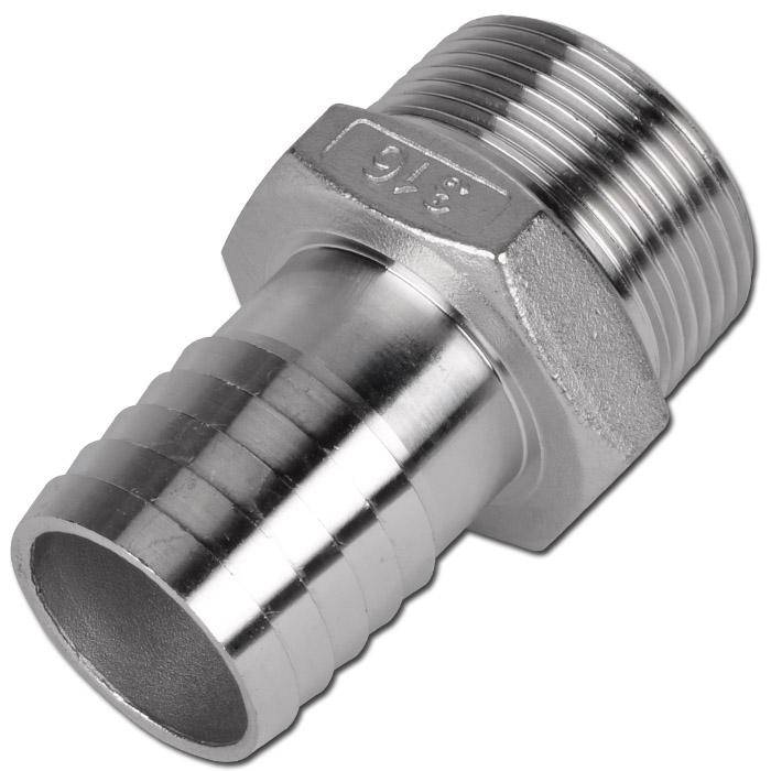 Gewindetülle - konisches Gewinde R 1" - für Schlauch Innen-Ø 25 mm (1") - 16 bar - Edelstahl 1.4408