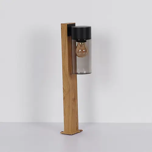 Außenlampe Wegeleuchte Stehlampe, Moderne Stehleuchte, Landhaus, Holzoptik, Rauchglas, Edelstahl, schwarz, matt, 1x E27 Fassung, LxBxH 14,5x9x50 cm Außenlampe Wegeleuchte Stehlampe, Moderne Stehleuchte, Landhaus, Holzoptik, Rauchglas, Edelstahl, schwarz, matt, 1x E27 Fassung, LxBxH 14,5x9x50 cm