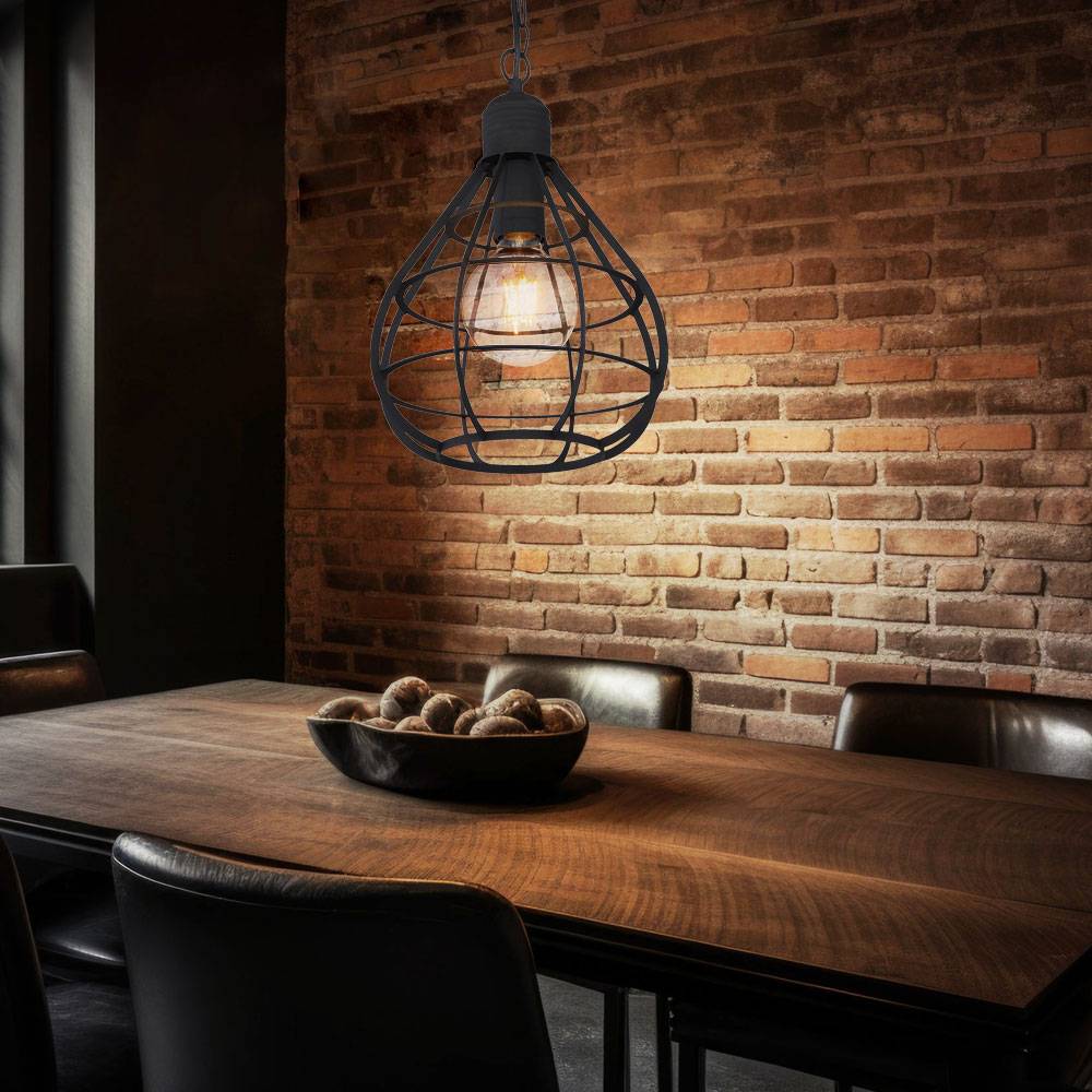 Hängelampe Pendelleuchte Deckenlampe Wohnzimmerlampe Esszimmerleuchte, Metall schwarz Gitterschirm, E27, D 25 cm