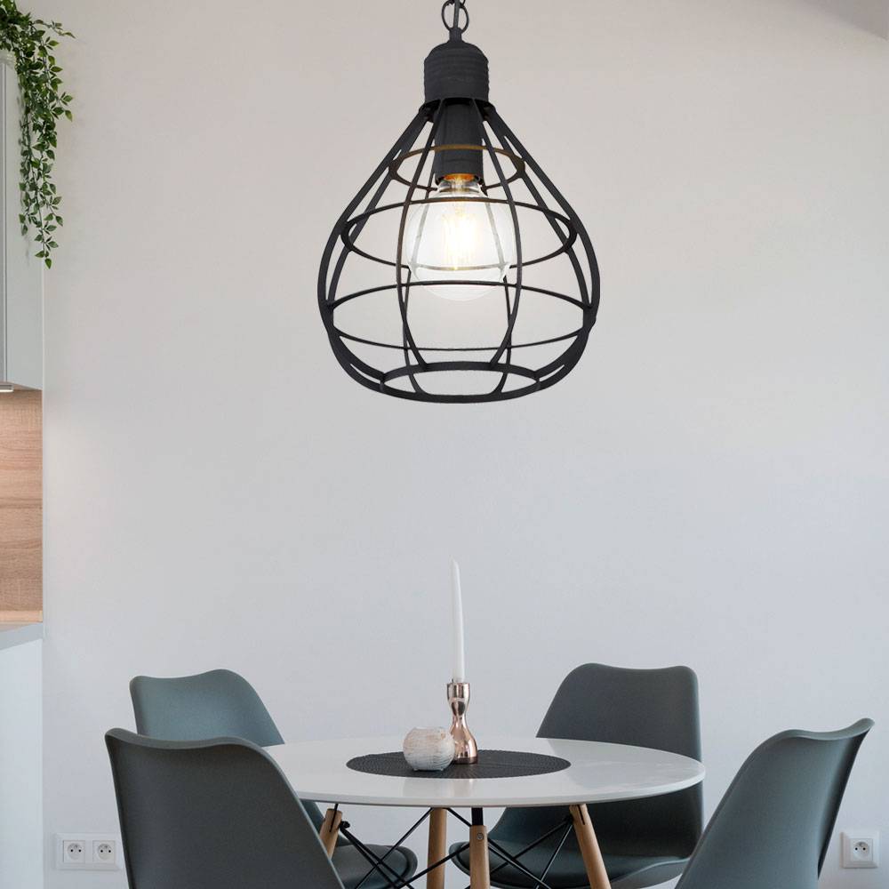 Hängelampe Pendelleuchte Deckenlampe Wohnzimmerlampe Esszimmerleuchte, Metall schwarz Gitterschirm, E27, D 25 cm