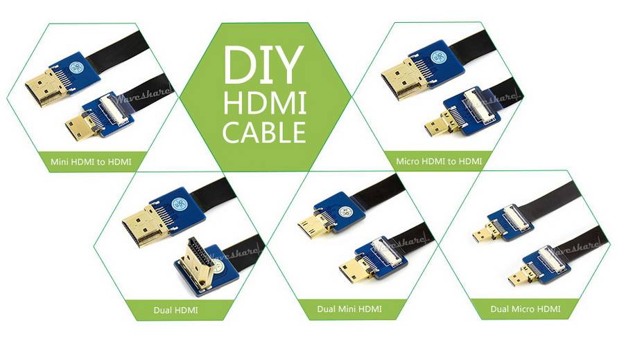 WaveShare DIY HDMI Cable 0.2m FFC 20PIN 0.5Pitch (Opposite Side Contact)
