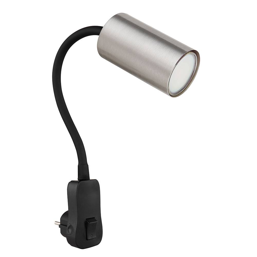 Steckerleuchte GU10 Steckdosenlampe mit Schalter Küche Steckdosenleuchte schwarz mit schwenkbarem Spot, nickel, Schwanenhals, GU10 Fassung, LxBxH