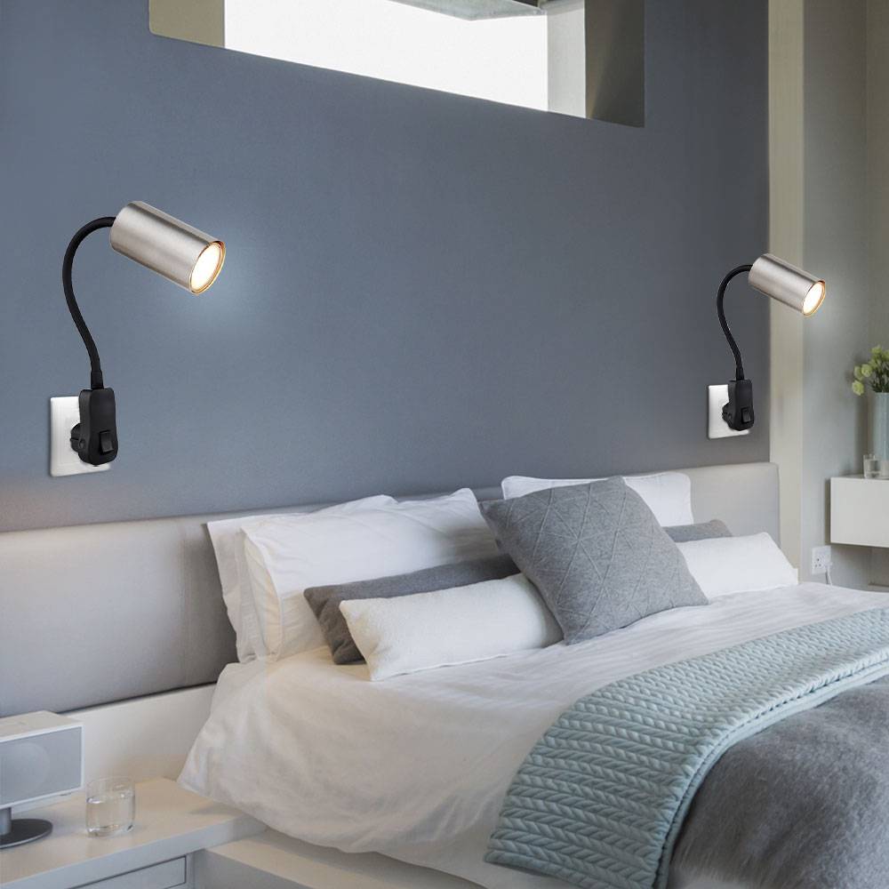 Steckerleuchte GU10 Steckdosenlampe mit Schalter Küche Steckdosenleuchte schwarz mit schwenkbarem Spot, nickel, Schwanenhals, GU10 Fassung, LxBxH