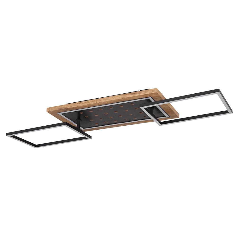 LED Deckenleuchte Deckenlampe schwarz Wohnzimmerlampe Holzoptik, Rahmen schwenkbar 3 Stufen Beleuchtung, Metall,48W 2100lm 3000K warmweiß, L 96 cm
