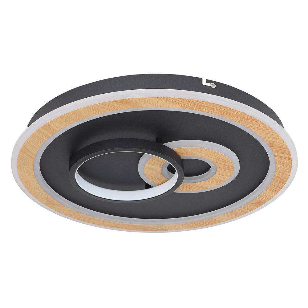 Deckenlampe schwarz Wohnzimmerlampe modern Deckenleuchte dimmbar, LED Smartlight Fernbedienung CCT Holzoptik, LED 50W 2200lm 2700-6500K, DxH 50x7 cm
