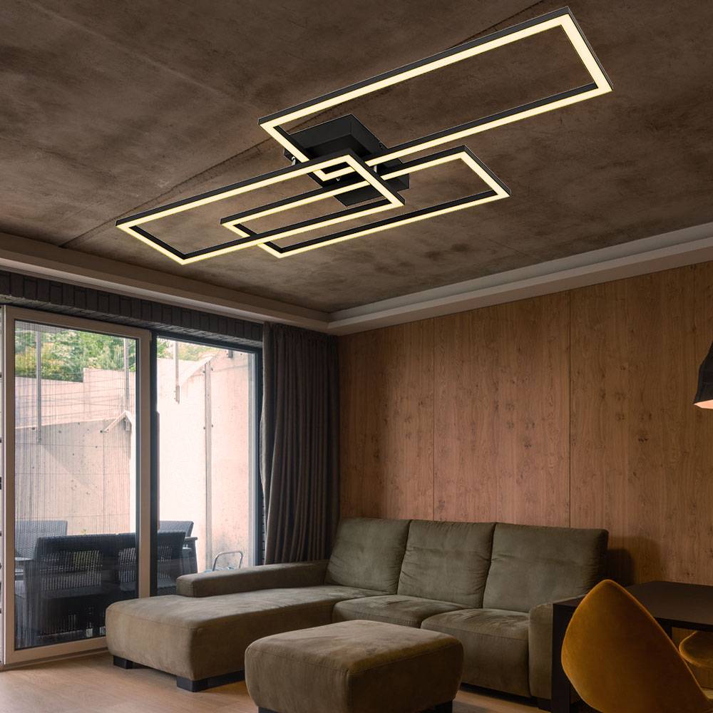 LED Deckenlampe Schlafzimmerleuchte dimmbar Fernbedienung Smart Leuchte, App- und Sprachsteuerung, schwarz opal, 58W 4300lm warmweiß-kaltweiß, LxH