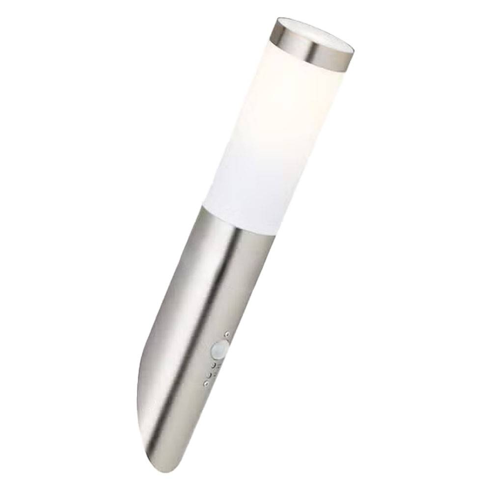 Wandleuchte Edelstahl Wandfackel Außen Hauswandleuchte Bewegungsmelder, Wetterfest IP44, Sensor, Edelstahl silber opal, 1x E27 Fassung, DxH 7,6x40cm