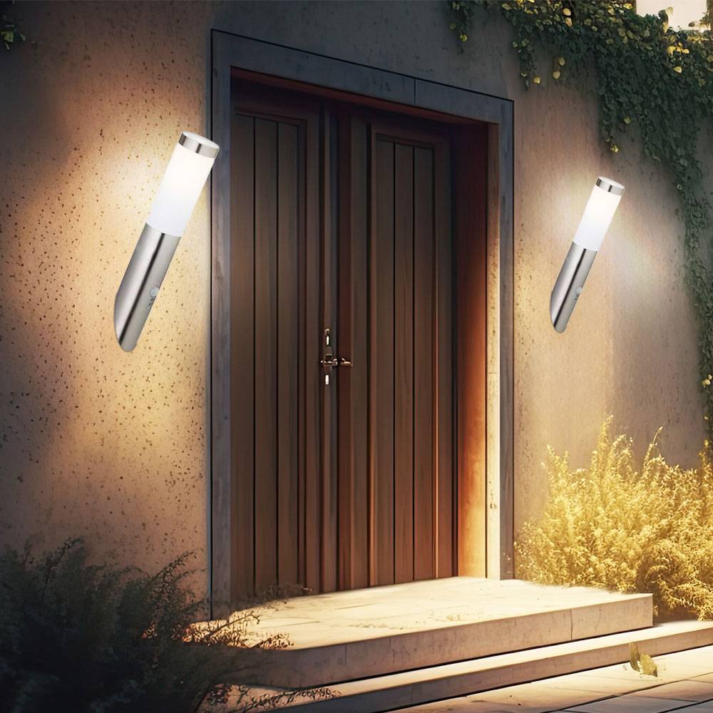 Wandleuchte Edelstahl Wandfackel Außen Hauswandleuchte Bewegungsmelder, App-Sprachsteuerung dimmbar Timer CCT, IP44, Edelstahl, 1x RGB LED 10W 806Lm