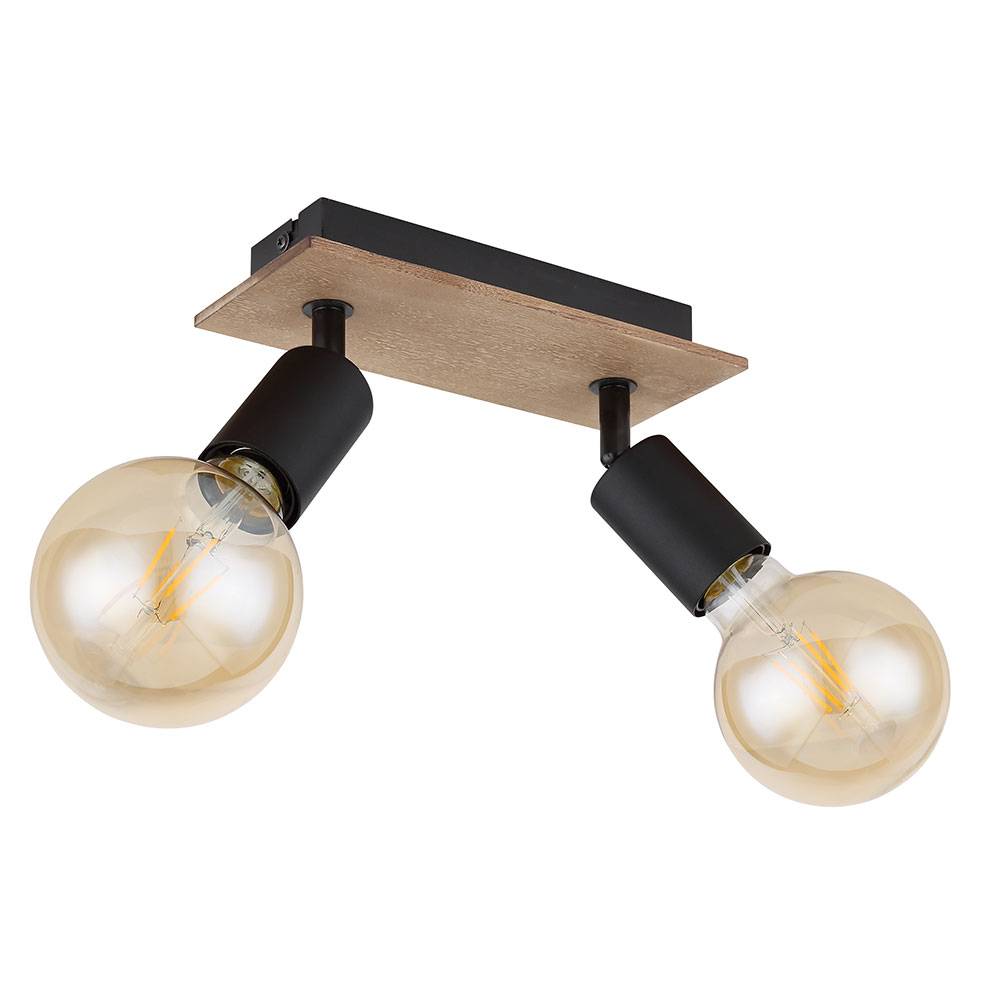 Deckenleuchte Lampe Spot Holzlampe 2 Flammig Deckenstrahler Deckenlampe Strahler schwenkbar, schwarz braun, E27 Fassungen, LxBxH 21x9x11 cm