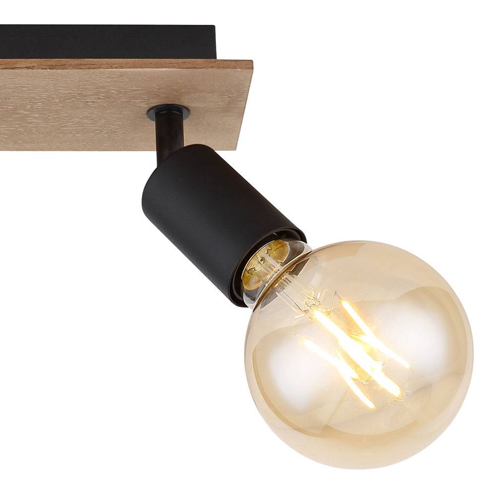 Deckenleuchte Lampe Spot Holzlampe 2 Flammig Deckenstrahler Deckenlampe Strahler schwenkbar, schwarz braun, E27 Fassungen, LxBxH 21x9x11 cm