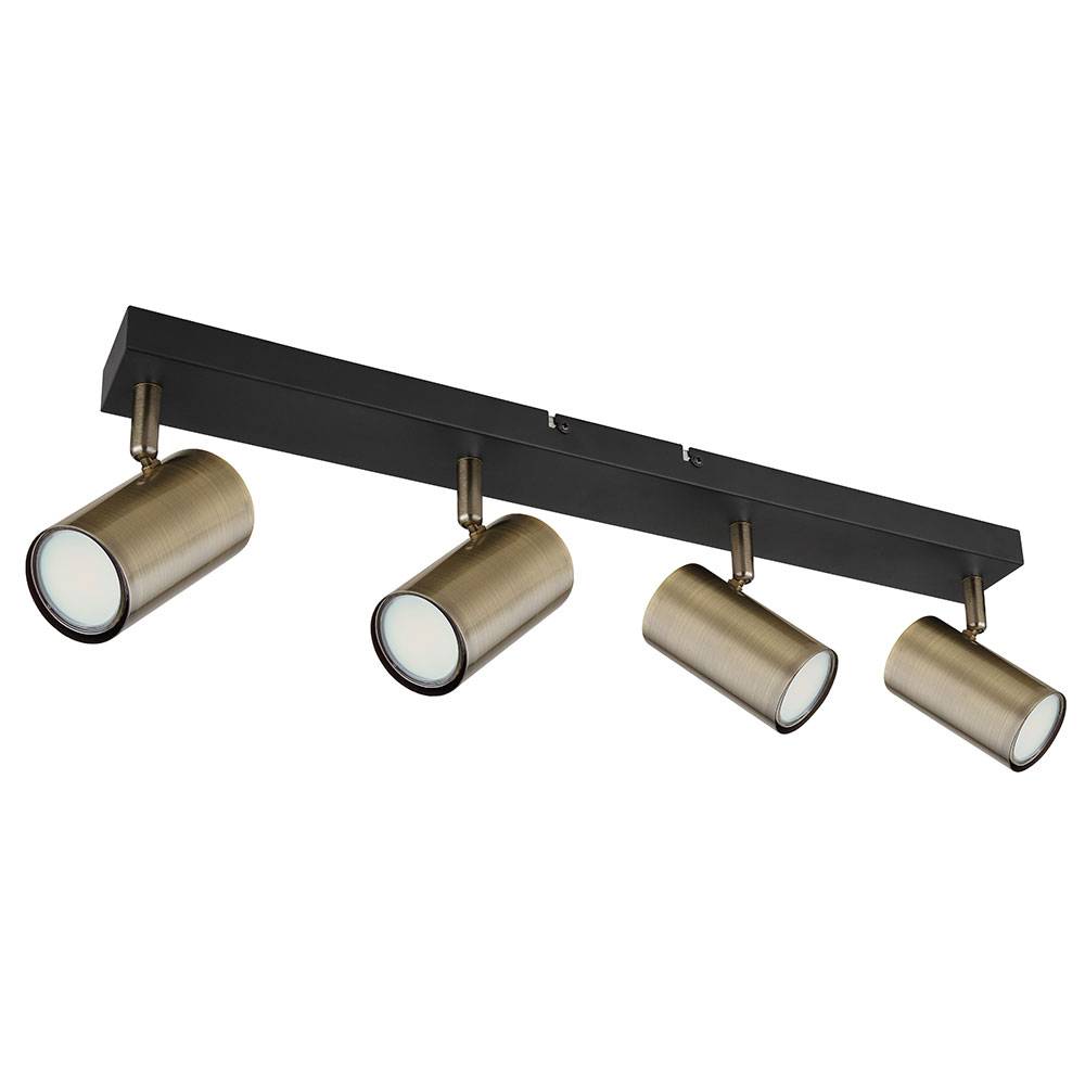 Deckenleuchte Deckenlampe 4 flammig beweglich Spotleuchte schwarz mit verstellbaren Spots, Metall altmessing, 4x GU10 Fassungen, LxBxH 56x6x12 cm