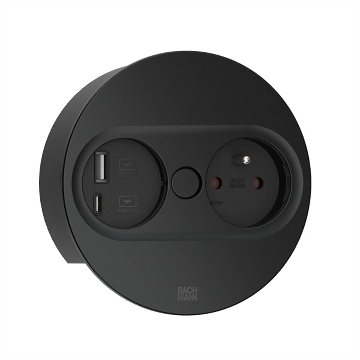 BACHMANN TWIST 2 1xUTE 1xUSB A/C 22W 2,0m AEH RAL9005 30GE rund