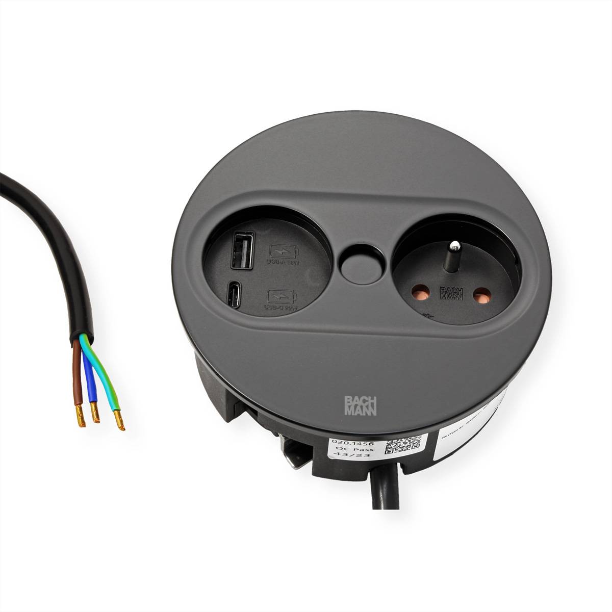 BACHMANN TWIST 2 1xUTE 1xUSB A/C 22W 2,0m AEH RAL9005 30GE rund