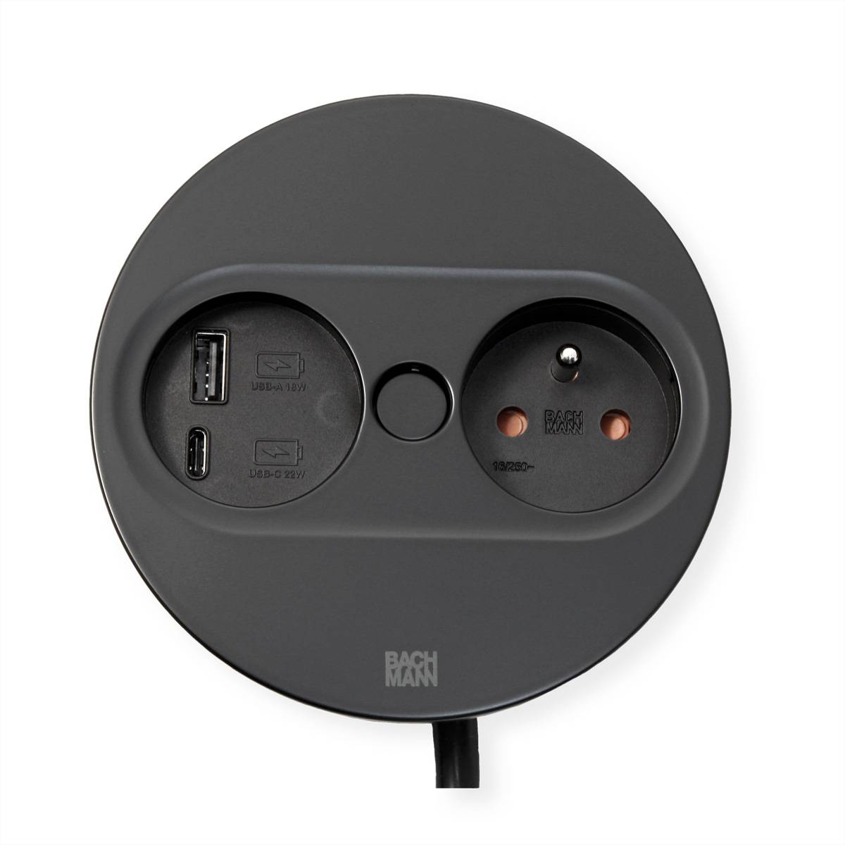 BACHMANN TWIST 2 1xUTE 1xUSB A/C 22W 2,0m AEH RAL9005 30GE rund