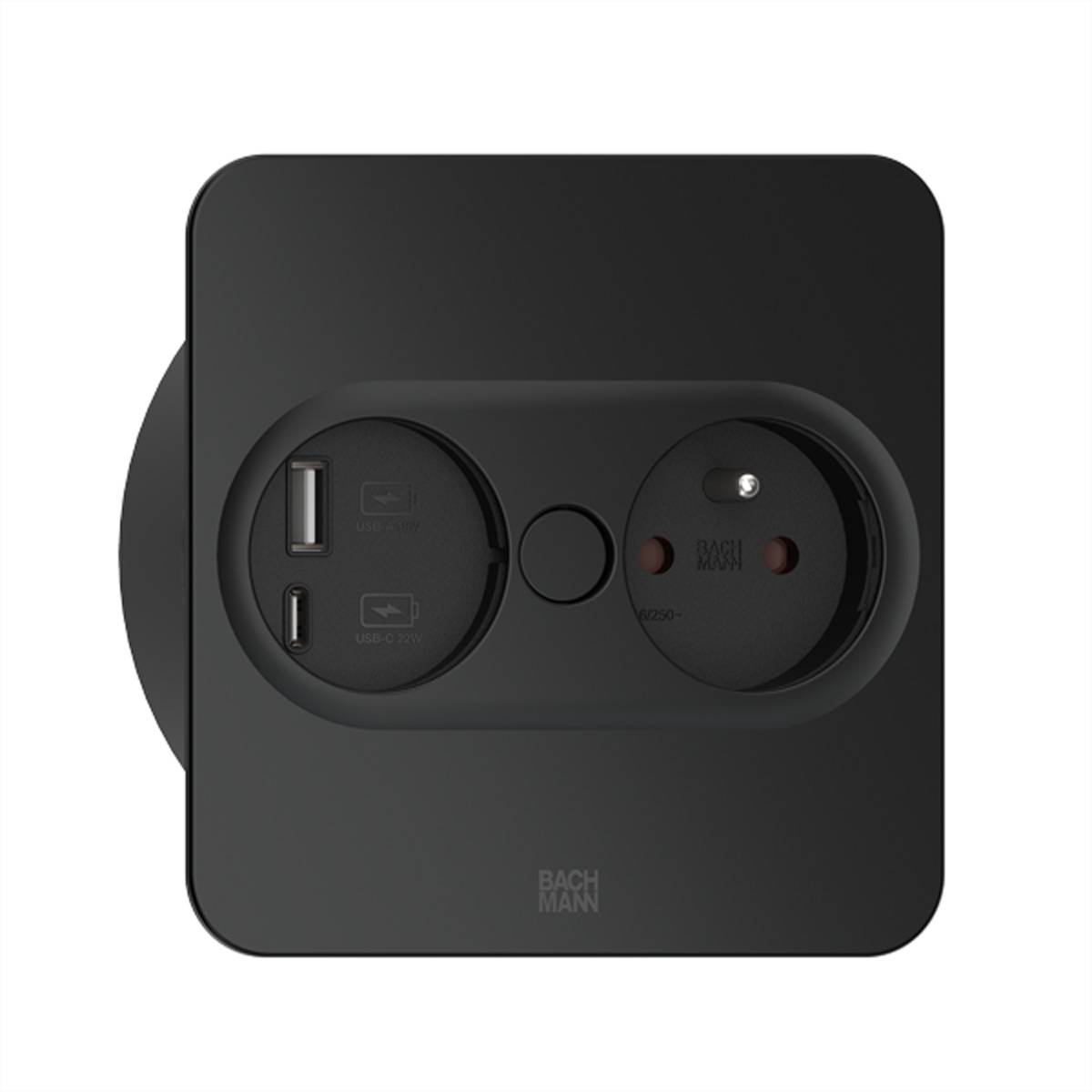 BACHMANN TWIST 2 1xUTE 1xUSB A/C 22W 2,0m AEH RAL9005 30GE eckig