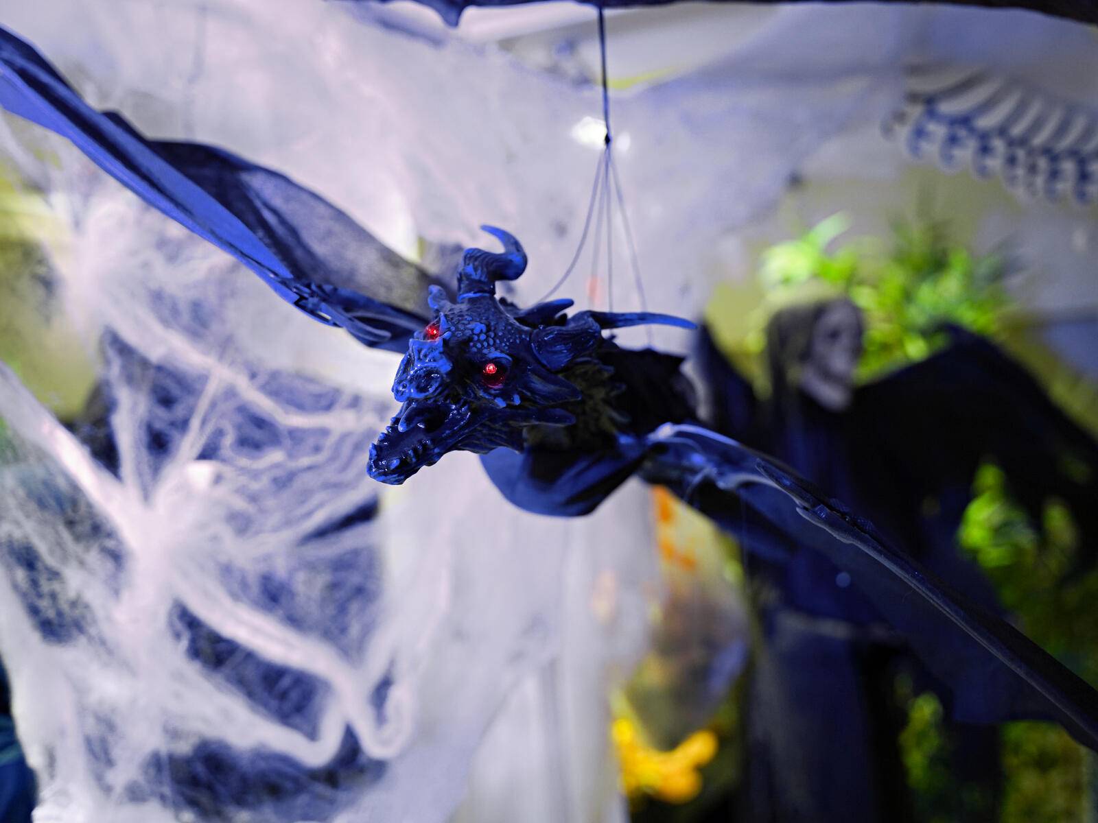 EUROPALMS Halloween Flying Dragon, animiert, blau, 120cm