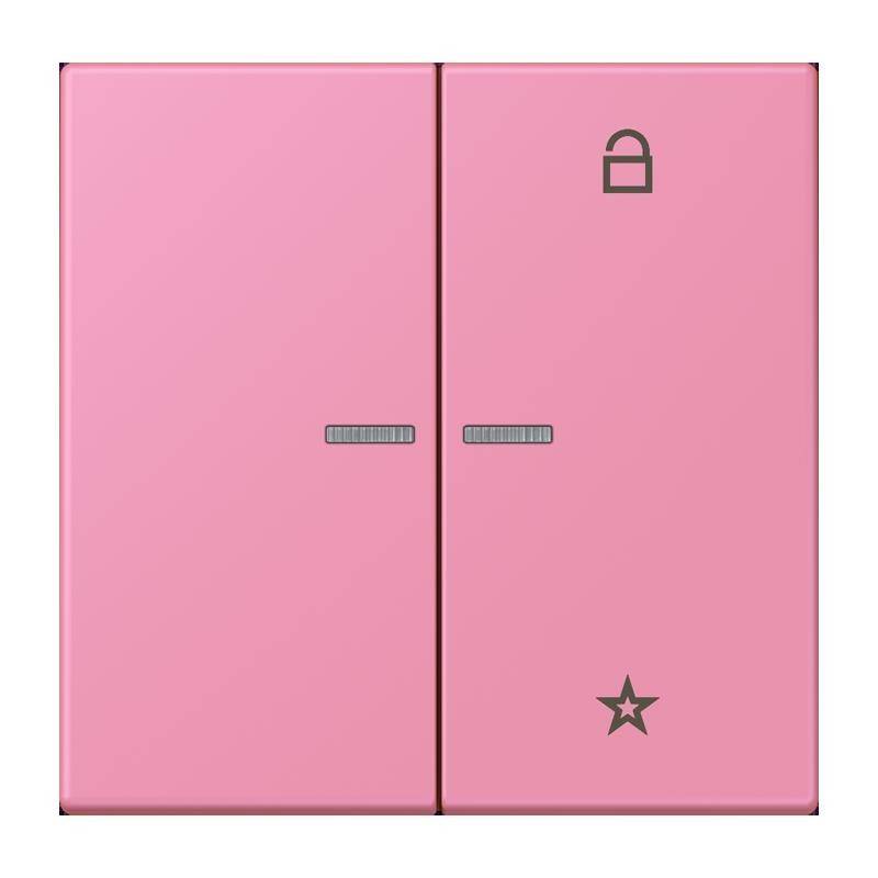 Zwei rosa Türen, links mit horizontalen Linien und rechts mit einem Schloss-Symbol und einem Stern, was auf unterschiedliche Verwendungen oder Themen hindeutet.