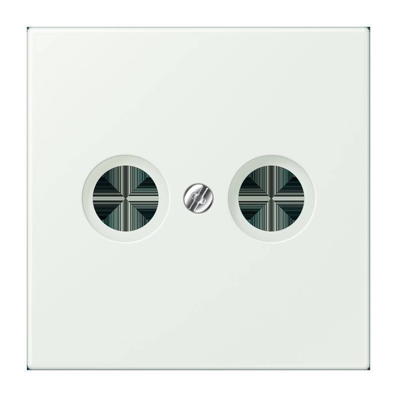 Ein weißer Teller mit zwei kreisförmigen Lüftungsschlitzen und einer zentralen Schraube.