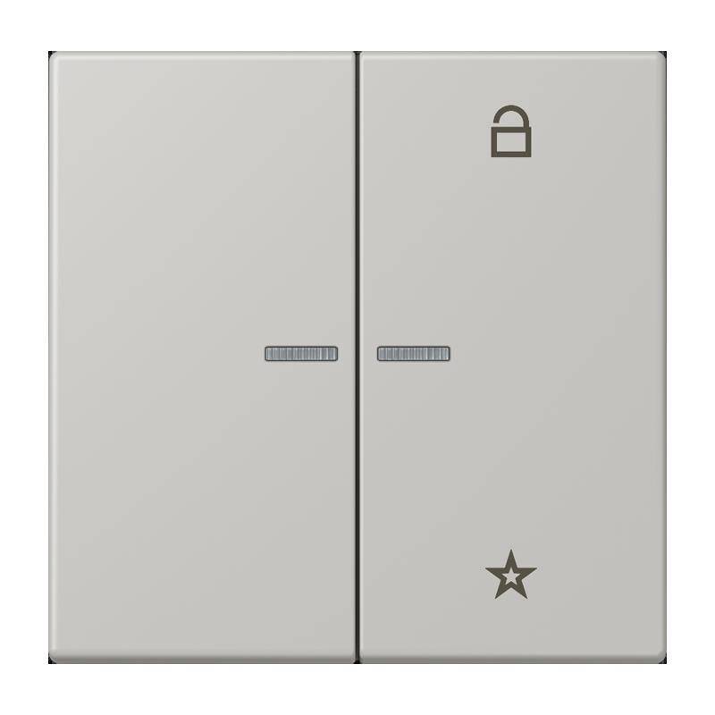 Doppelter Lichtschalter mit einem Schloss-Symbol über dem linken Schalter und einem Stern-Symbol unter dem rechten Schalter, was auf Sicherheits- und Favoriteneinstellungen hindeutet.