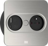 BACHMANN - TWIST2 1xUTE 1USB Inox-Optik eckig Aderendhülsen USB Charg. A/C 2m - (Offline-) USV