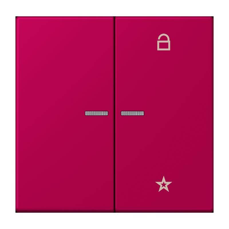 Rosa Doppelschalter mit einem Schloss-Symbol auf einem Panel und einem Stern auf dem anderen, was auf sichere und möglicherweise kontrollierte Einstellungen hinweist.