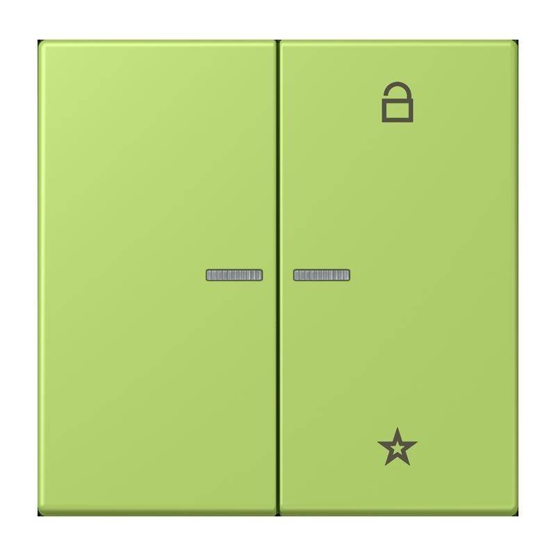 Ein grüner Doppellichtschalter mit einem Schlosssymbol rechts und einem Sternsymbol unten.