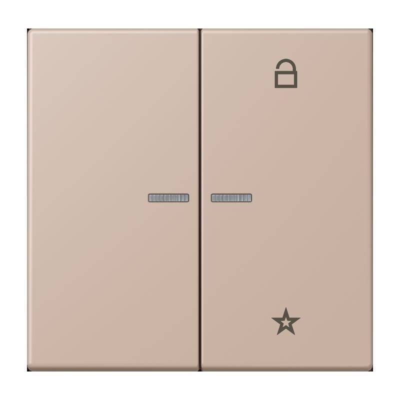 Zwei beige Schalter: Der linke Schalter ist einfach, und der rechte Schalter hat ein Schloss-Symbol und ein Sternsymbol darunter.