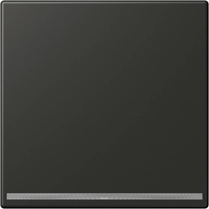 Ein schwarzes quadratisches Objekt mit einem leicht erhabenen Rand und einer dünnen horizontalen Linie nahe dem unteren Rand, möglicherweise ein Knopf oder ein Touchpanel.