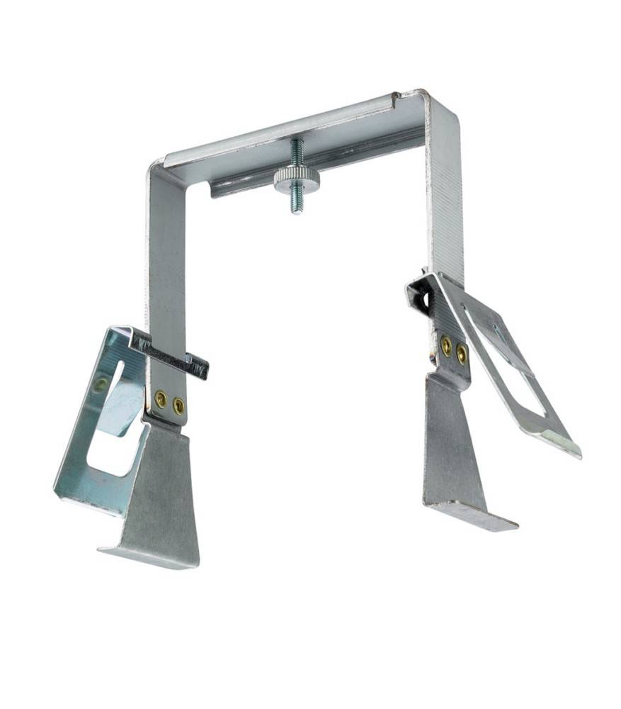Eine verstellbare Metalldeckenstützklammer mit Schrauben, die zum Sichern und Montieren von Befestigungen oder Geräten an Decken verwendet wird.