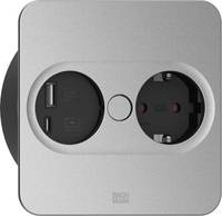 BACHMANN - TWIST2 1xUTE 1USB A/C RAL9010 eckig Aderendhulsen USB Charg. 2m