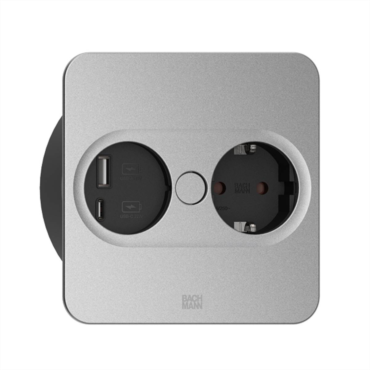 BACHMANN - TWIST2 1xUTE 1USB A/C RAL9010 eckig Aderendhulsen USB Charg. 2m