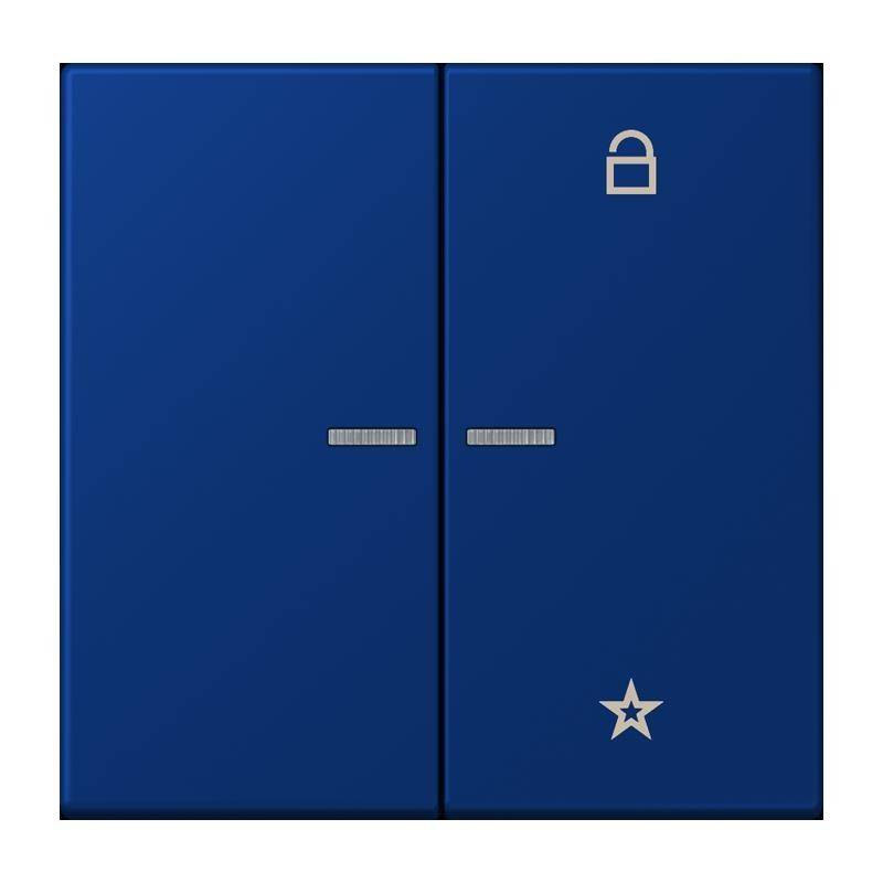 Zwei blaue quadratische Felder mit einem Schloss-Symbol oben rechts und einem Sternsymbol unten rechts.