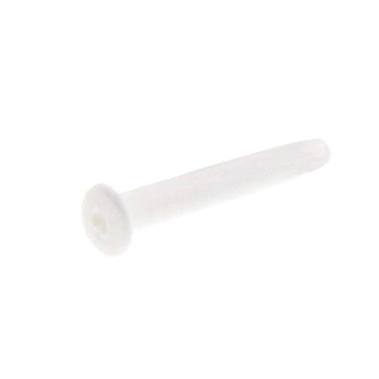 Ein weißer Kunststoff-Druck-Nieten mit flachem Kopf, typischerweise zum sicheren Verbinden von Paneelen oder Teilen verwendet, in verschiedenen Anwendungen.