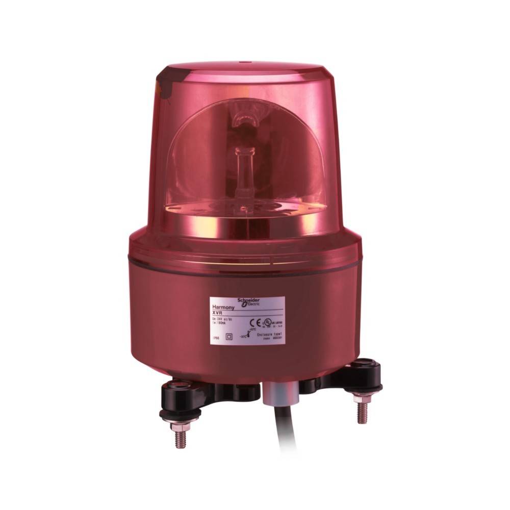 Roter industrieller elektrischer Aktuator mit transparentem Deckel und beschrifteten Seiten, auf einer Basis montiert, verwendet zur Steuerung von Ventilen.