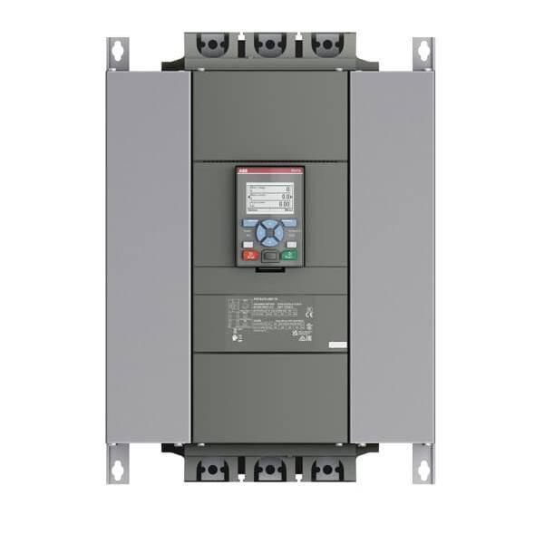 Industrielle elektronische Vorrichtung mit digitalem Bedienfeld und Tasten in der Mitte, umgeben von einem Metallrahmen zur Montage.