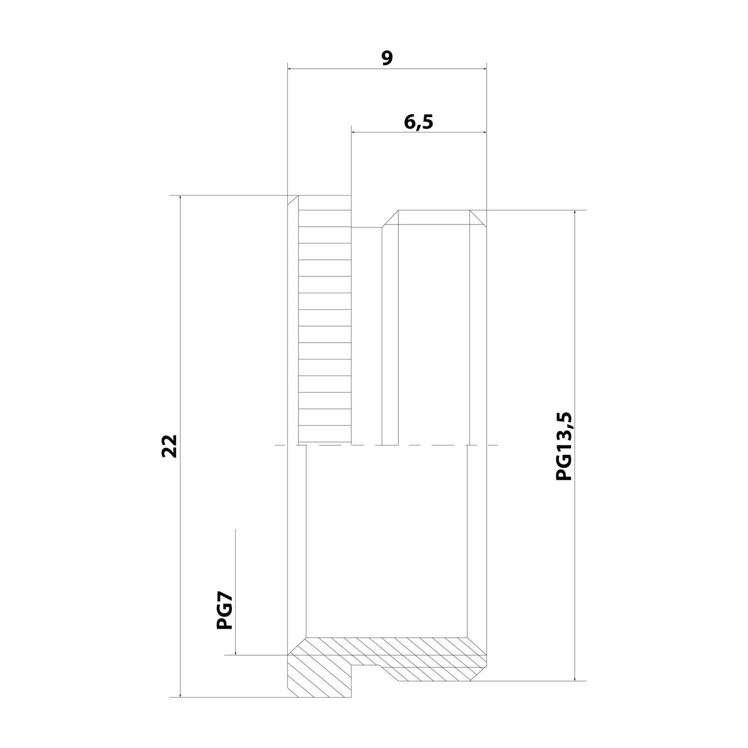 WISKA Reduzierung PG/PG von PG13,5x1,41 auf PG7x1,27 MRR-1307 rund Messing (CuZn) vernickelt Anschlussgewinde 6,5mm - 1