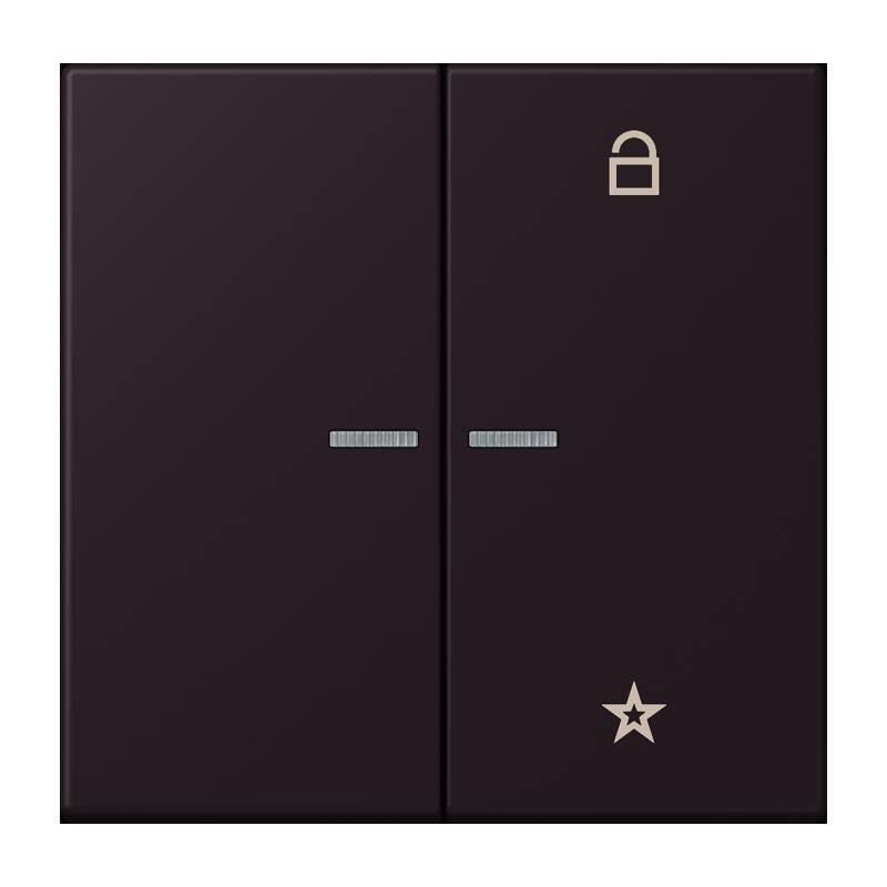 Eine schwarze, rechteckige Karte mit einem Vorhängeschlosssymbol in der oberen rechten Ecke und einem Stern in der unteren rechten Ecke.