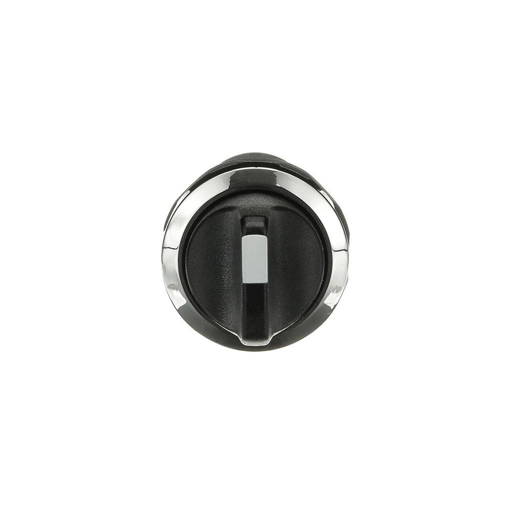 Ein Nahaufnahme-Bild eines schwarz-silbernen Knopfes mit zentralem Griff, wahrscheinlich zum Einstellen von Einstellungen an einem elektronischen Gerät verwendet.